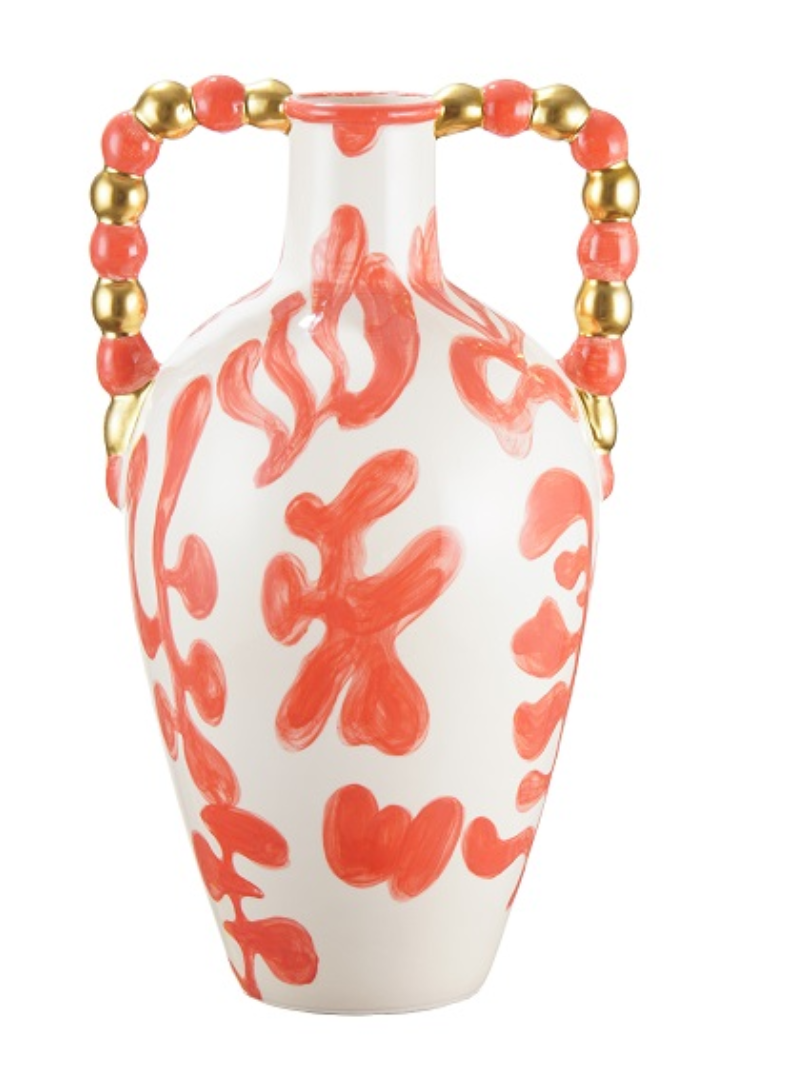 VASE WHITE/SALMON CERAMIC 'CORAL'