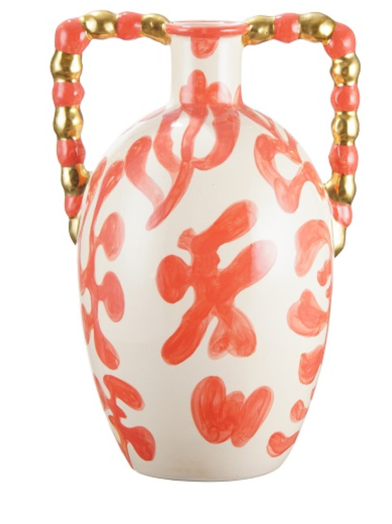 VASE WHITE/SALMON CERAMIC 'CORAL'