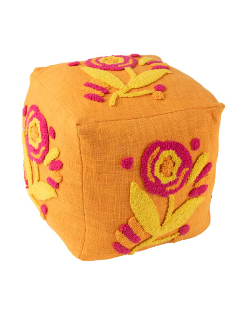 Pouf Square Flower Cotton