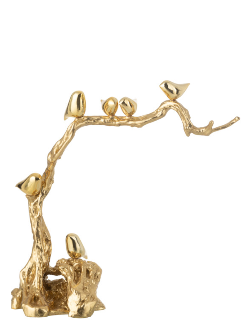 Bird On Branch Polyresin Gold