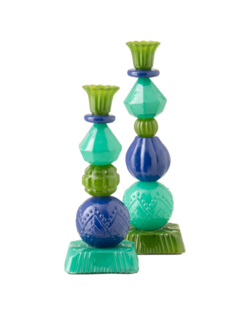 Glass Candle Holder in Blue & Green