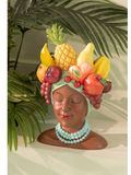 Flowerpot Lady With Fruits Resin Multi