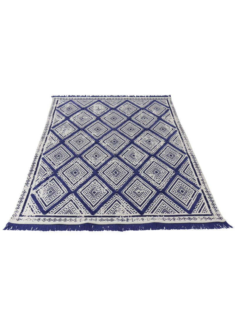 Rug Oriental Pattern Cotton Blue/White