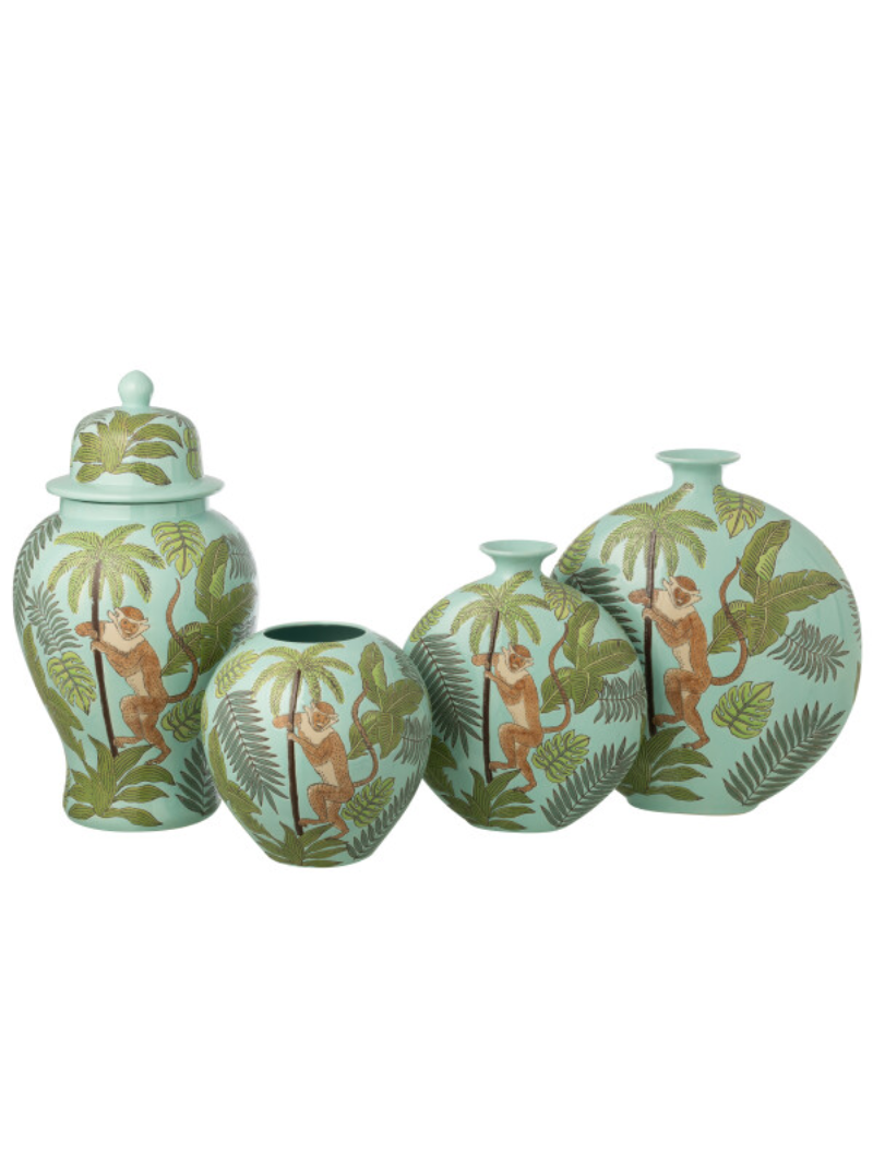 Jar Decorative Monkey Porcelain Multicolored