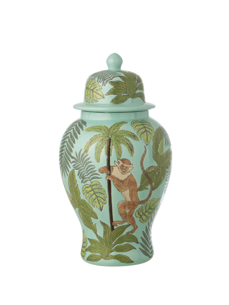 Jar Decorative Monkey Porcelain Multicolored