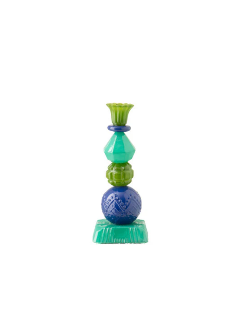 Glass Candle Holder in Blue & Green