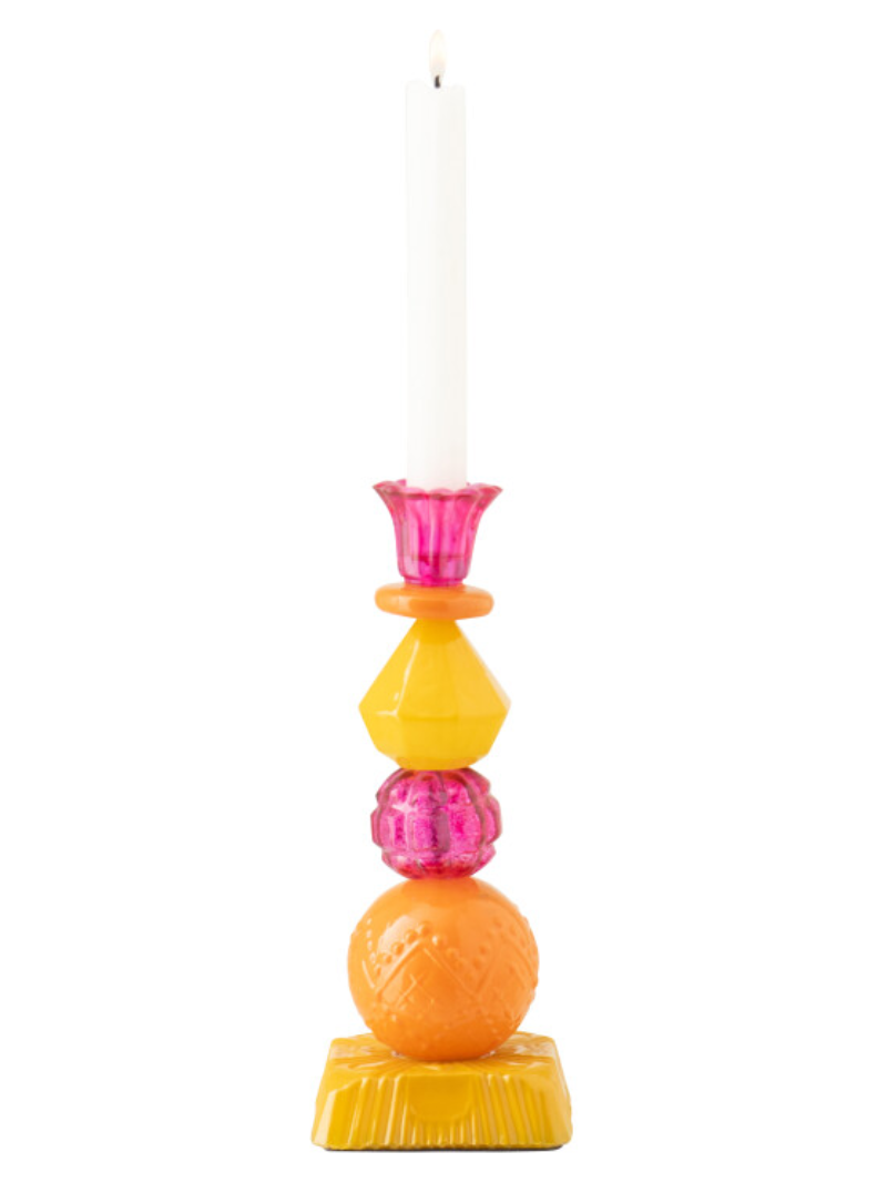 Candle Holder Glass Orange/Pink