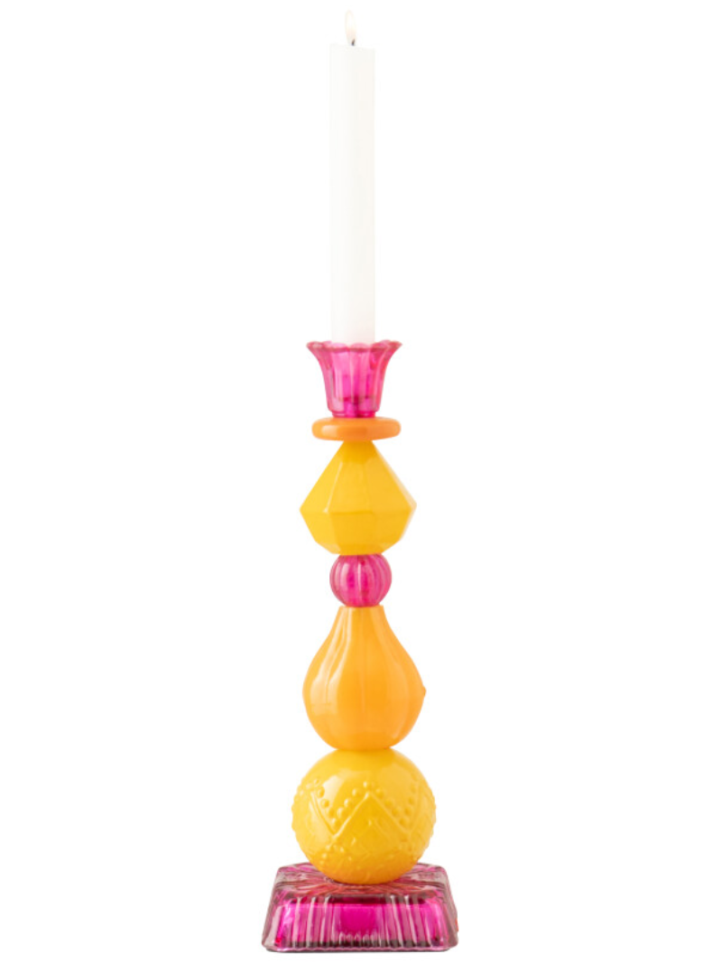 Candle Holder Glass Orange/Pink