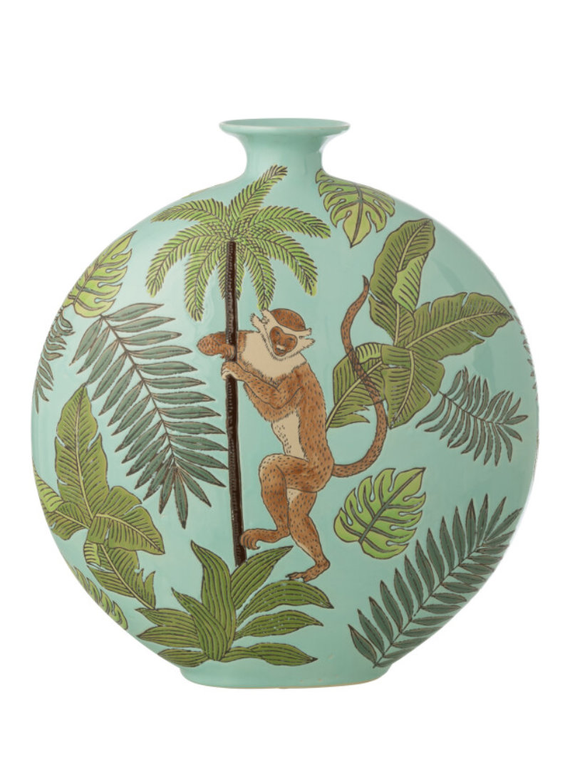 Vase Monkey Porcelain Multicolored