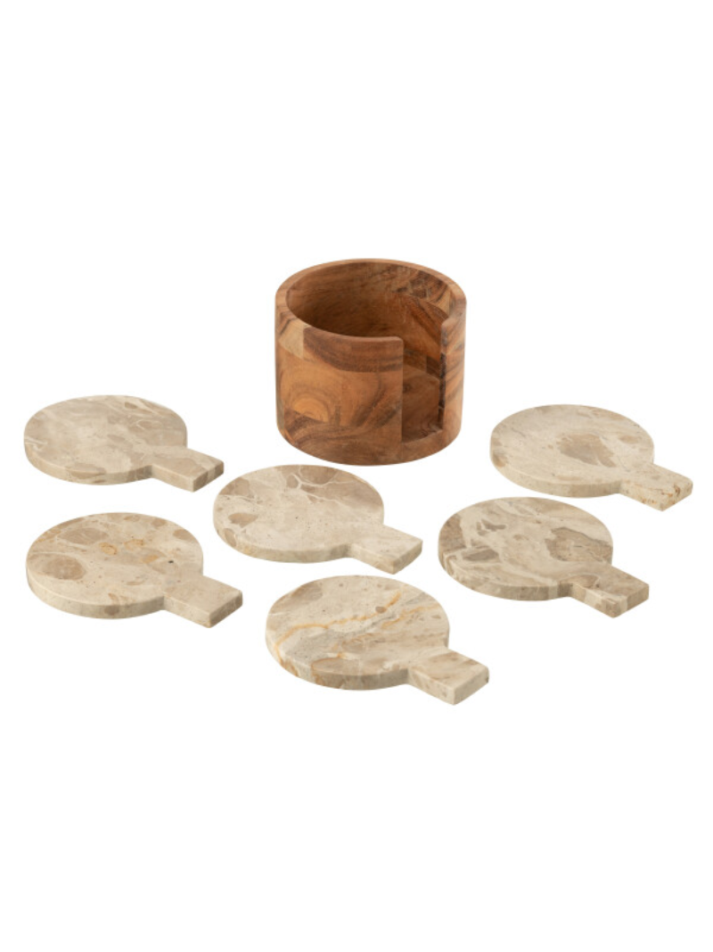 Box Of 4 Coaster Round Marble Beige/Brown