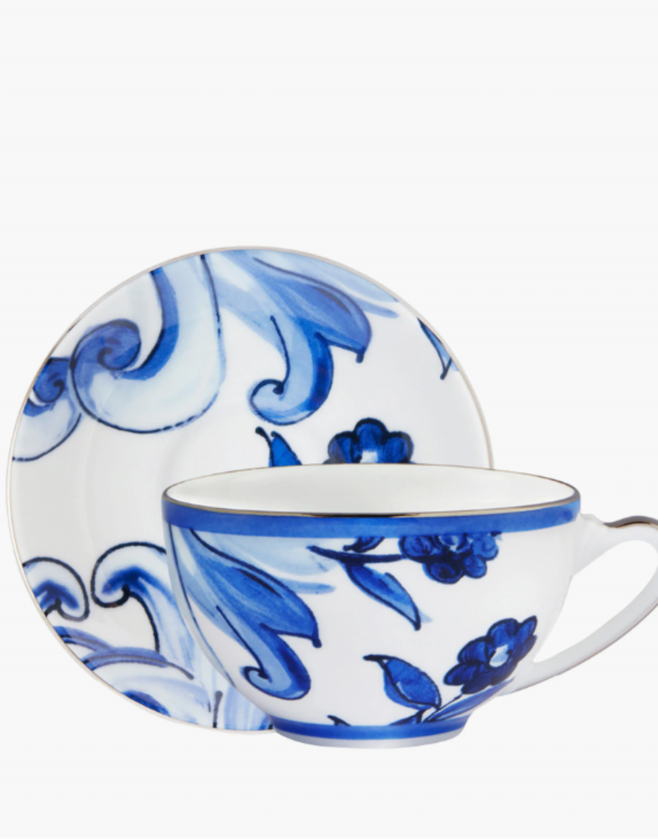TEACUP AND TEA SAUCER WITH PLATINUM DECORATION