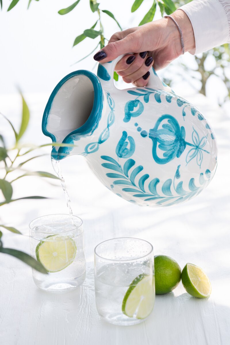 Pitcher Granada Ceramic White/Aqua Large