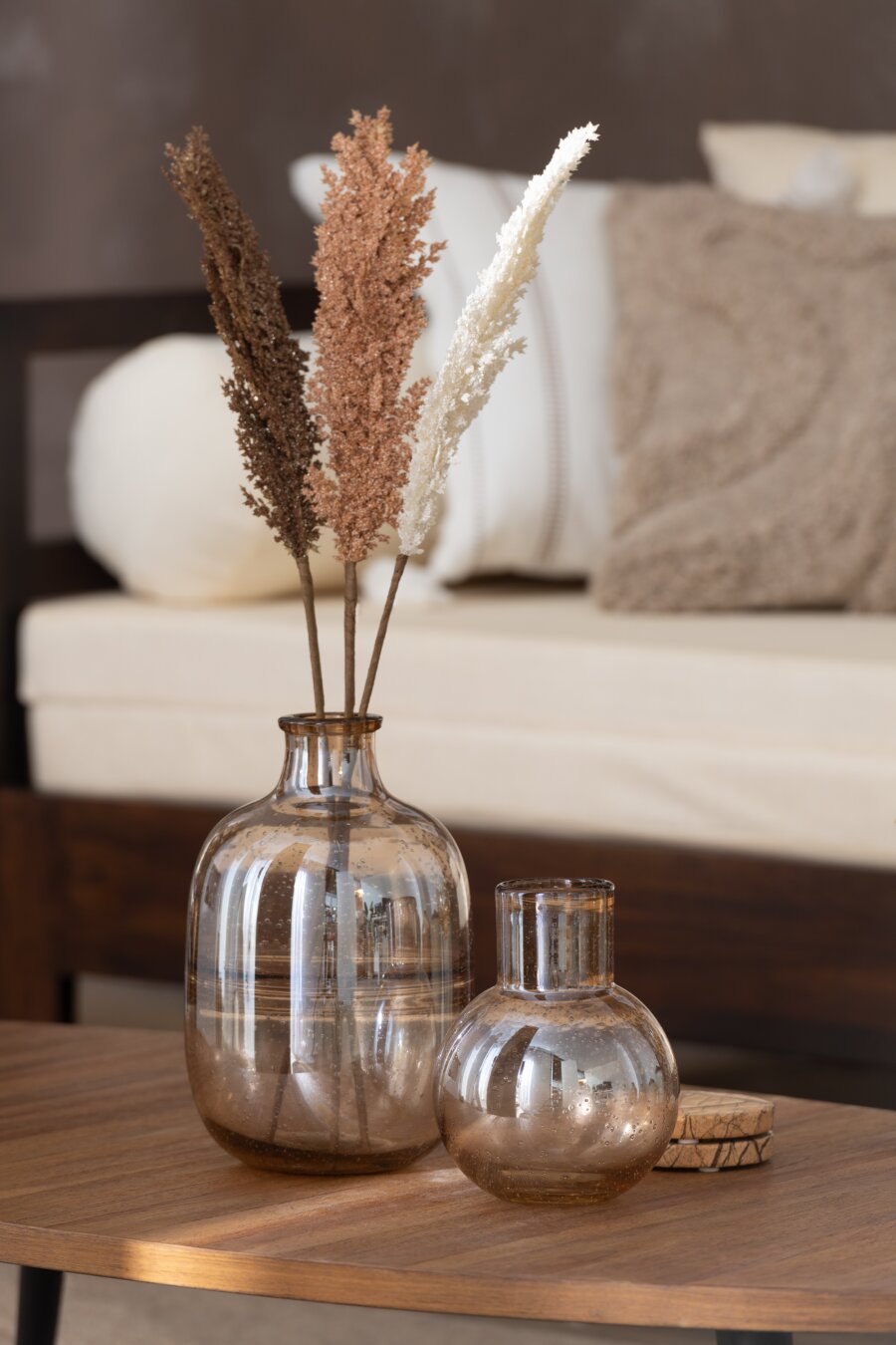 VASE ORB WITH NECK GLASS AMB S (14,5x14,5x19cm)