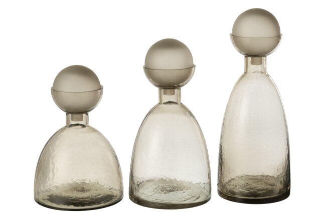 Vase Bottle+Cap Yara Glass Greige