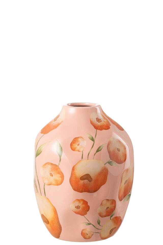 Vase Flower Wide Ceramic Salmon/Orange