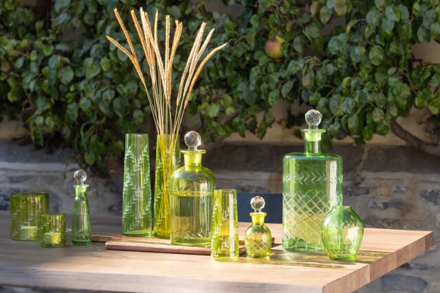 Vase Leaves Glass Green Small