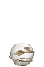 Vase Leaf Glass/Iron Transparent/Gold