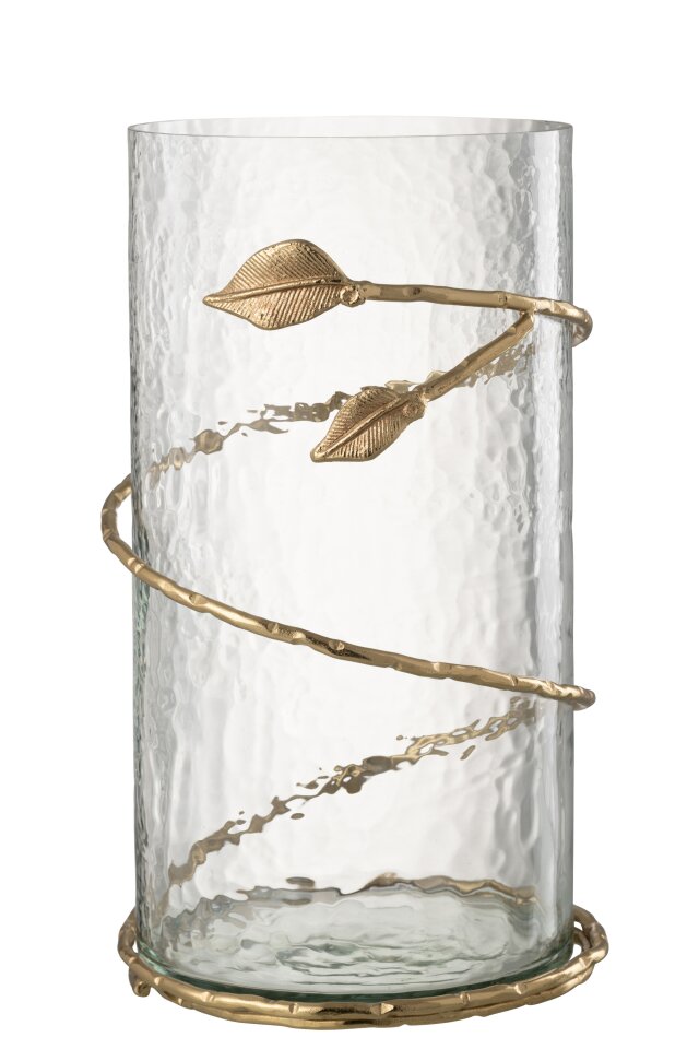 Vase Leaf Glass/Iron Transparent/Gold