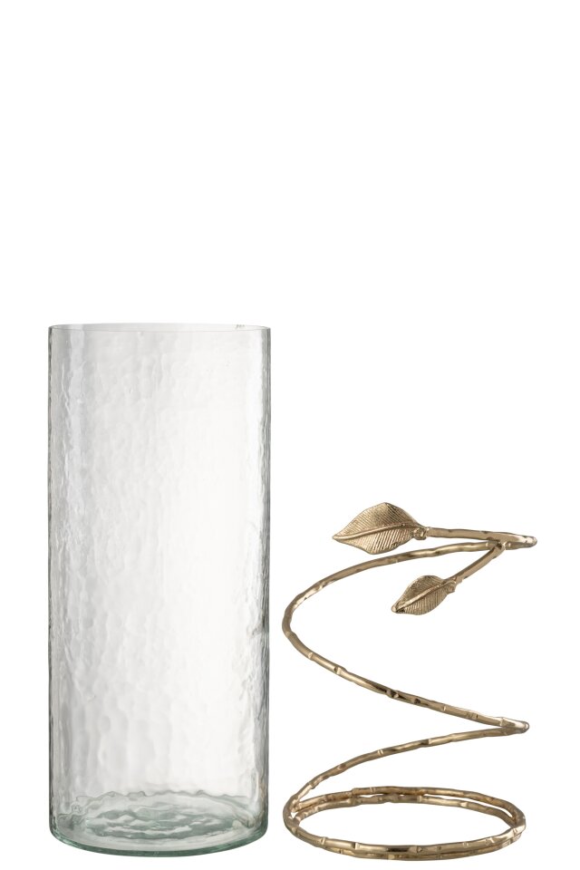 Vase Leaf Glass/Iron Transparent/Gold