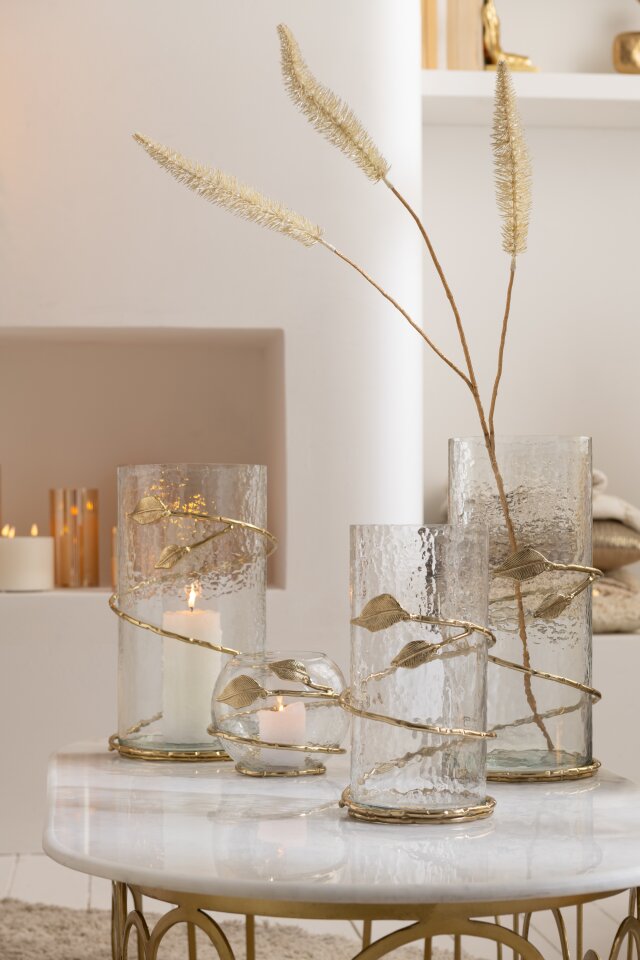 Vase Leaf Glass/Iron Transparent/Gold