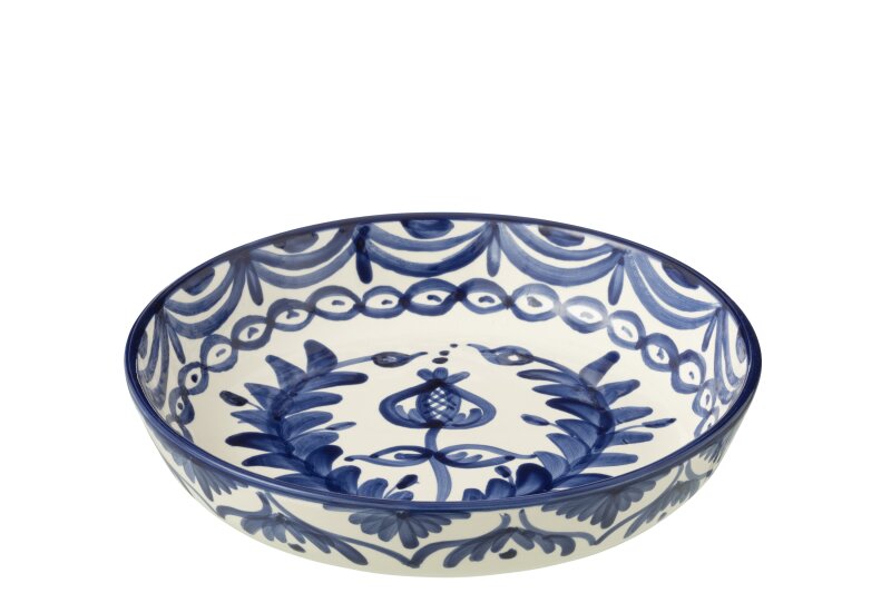 Bowl Granada Low Ceramic White/Cobalto Blue Large
