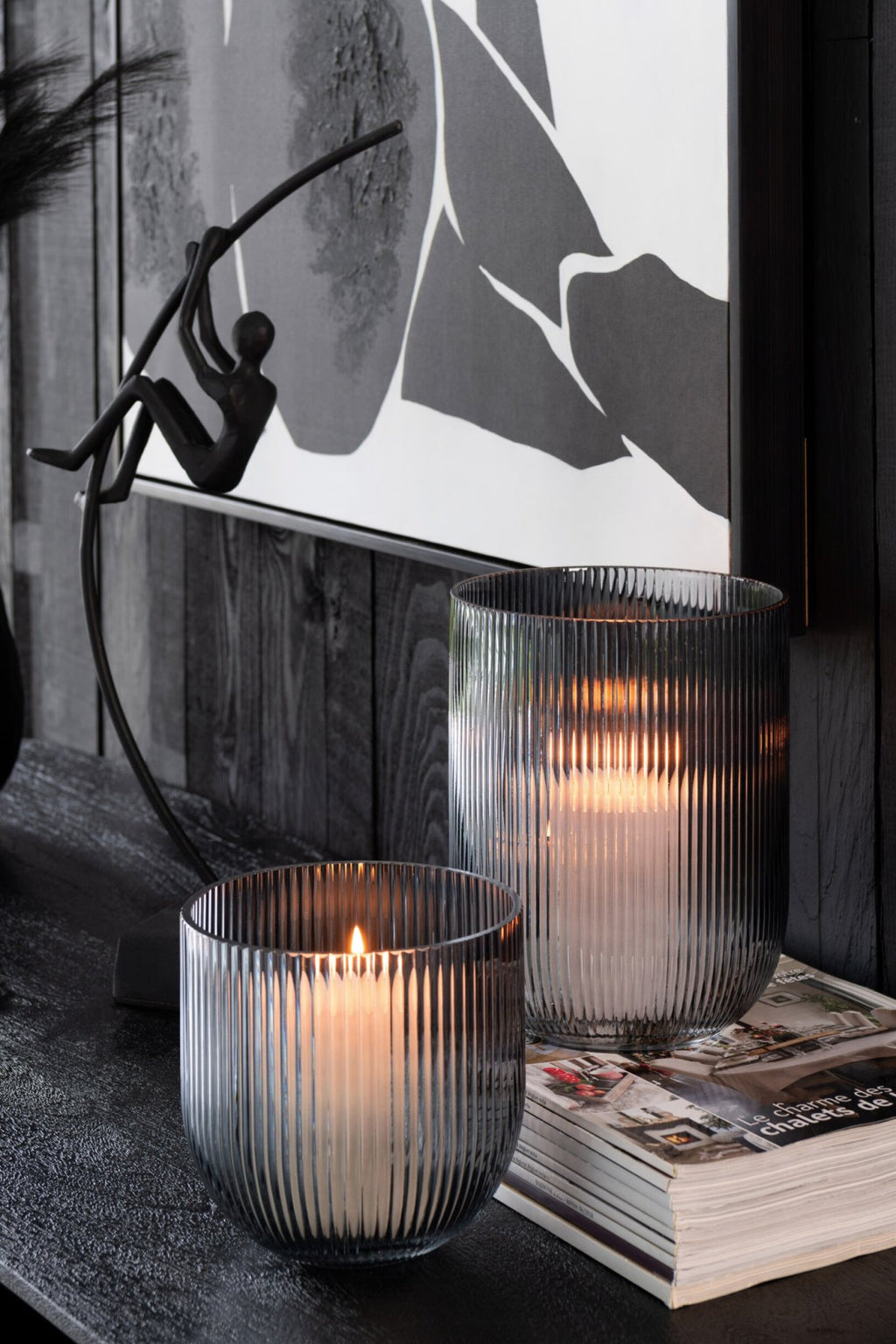 Vase Striped Glass Black