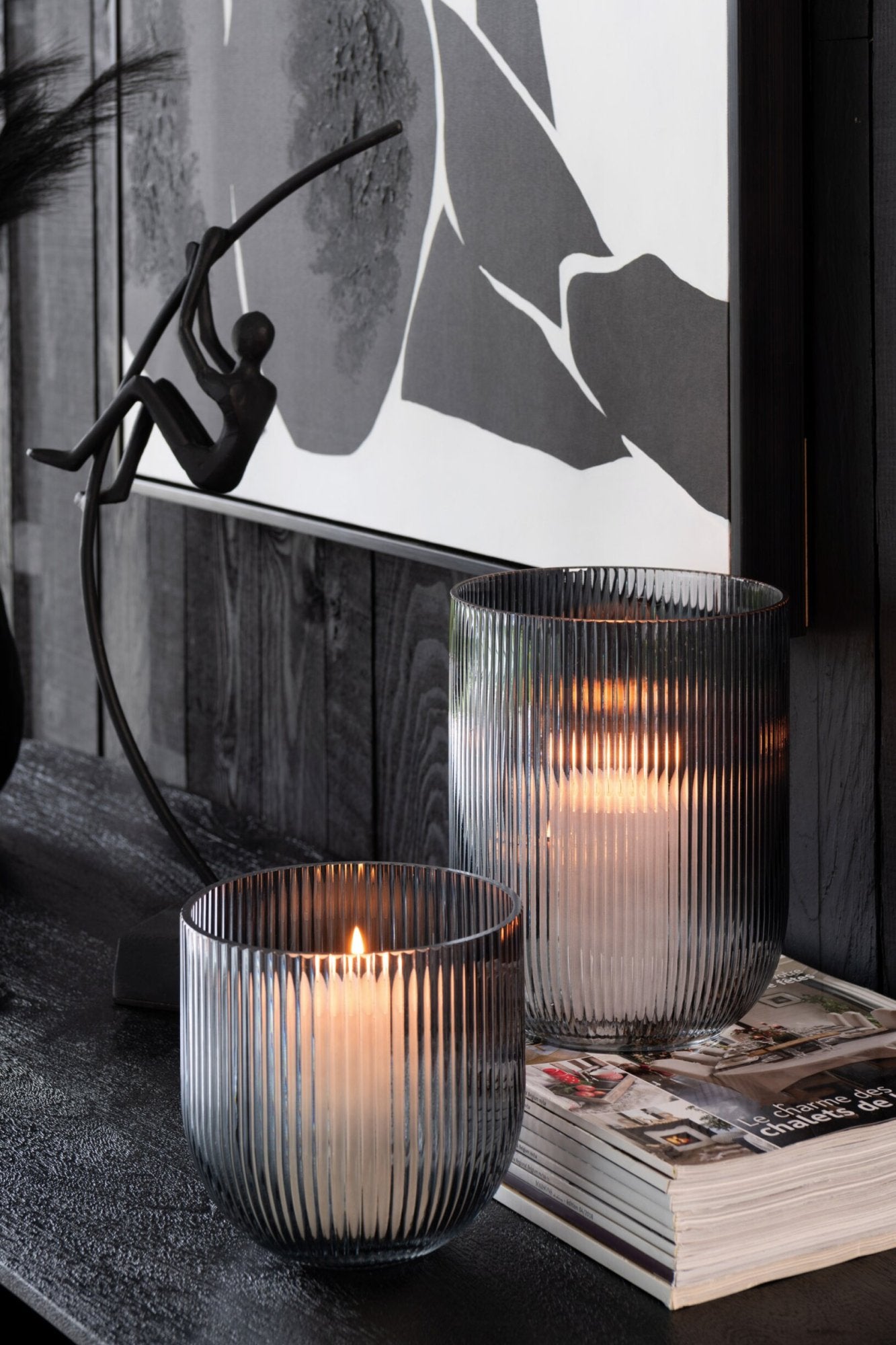 Vase Striped Glass Black