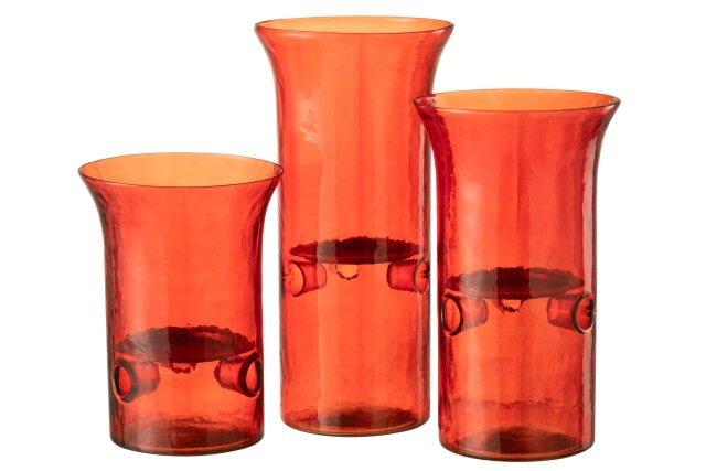 Set Of 3 Candleholder Plate Glass/Metal Red
