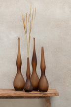 Set Of 3 Vases Yoko Curved Flute Glass Brown