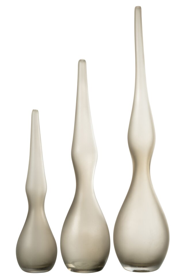 Set Of 3 Vases Yara Curved Flute Glass Greige