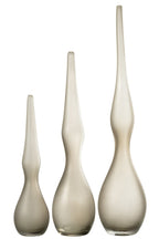 Set Of 3 Vases Yara Curved Flute Glass Greige