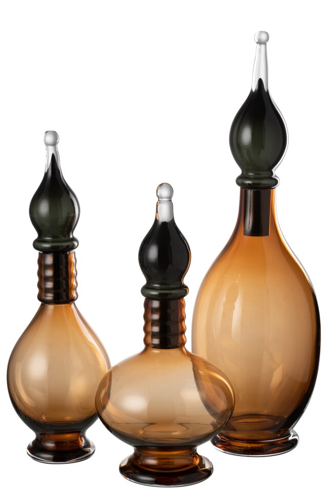 Vase+Cap Phial Deco Jo Glass Brown