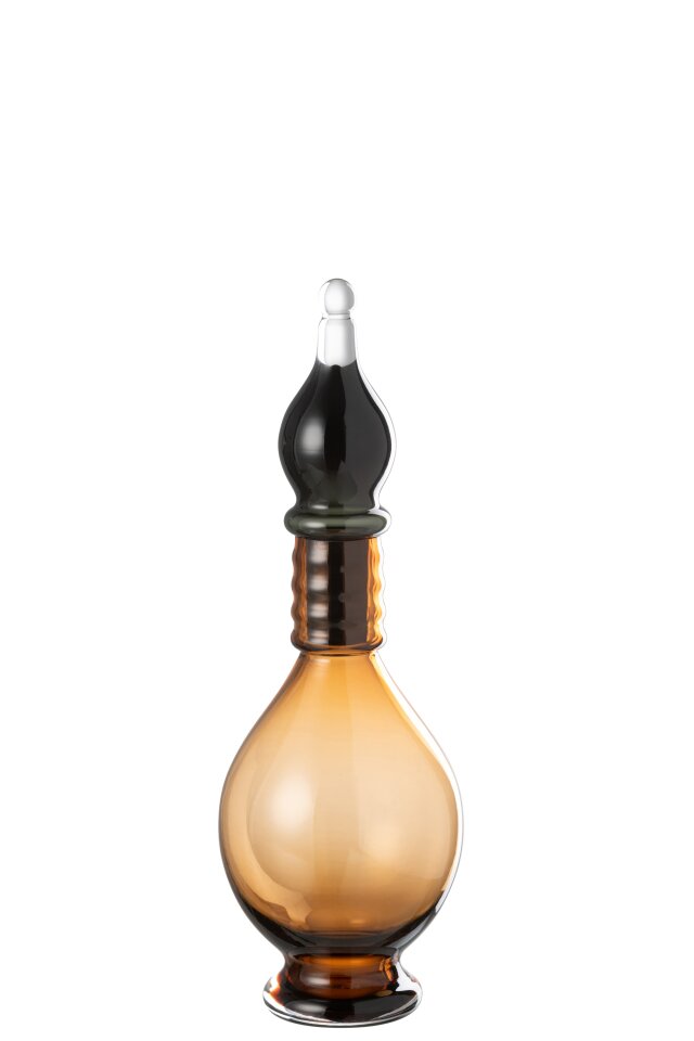 Vase+Cap Phial Deco Jo Glass Brown