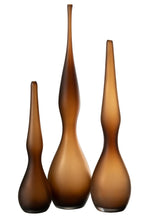 Set Of 3 Vases Yoko Curved Flute Glass Brown