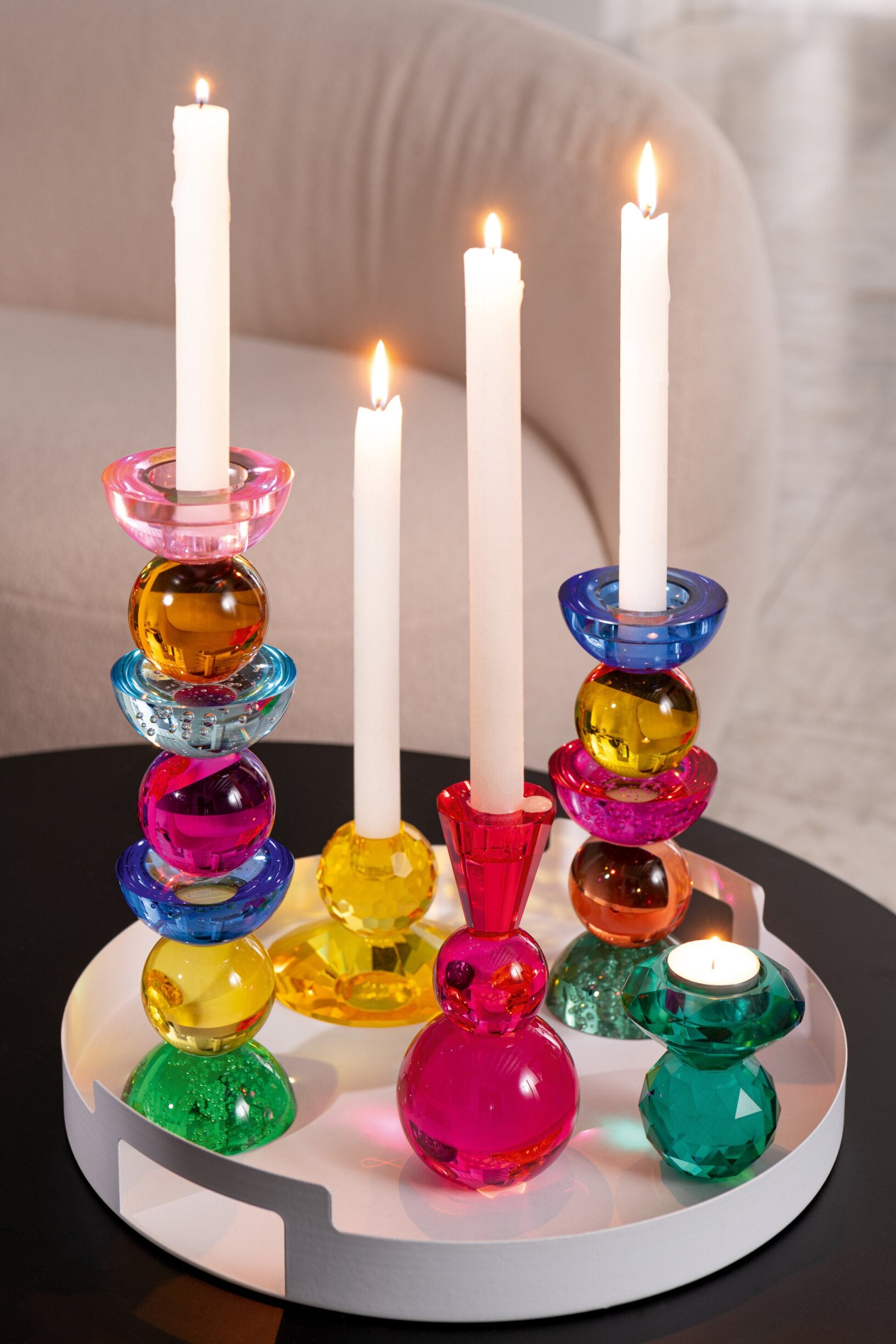 Candle Holder Glass Multicolored