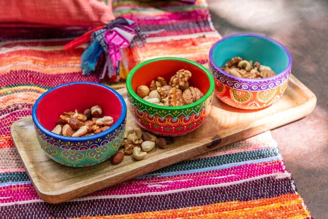Tray + 3 Bowls Mumbai Terracotta/Wood Mix