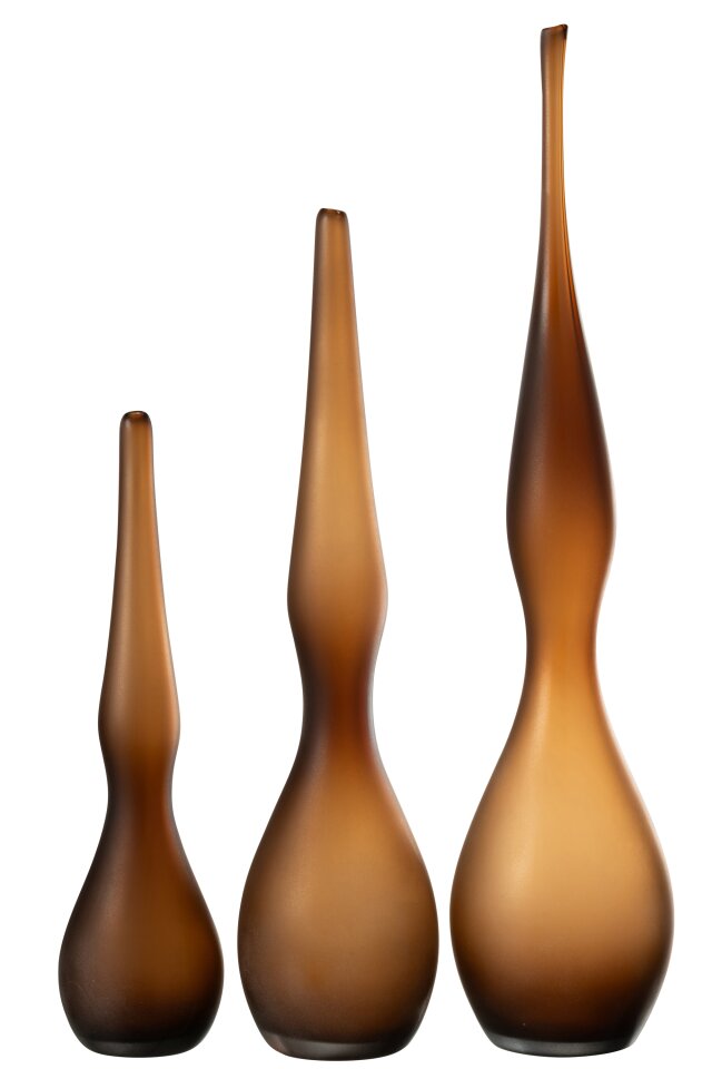 Set Of 3 Vases Yoko Curved Flute Glass Brown