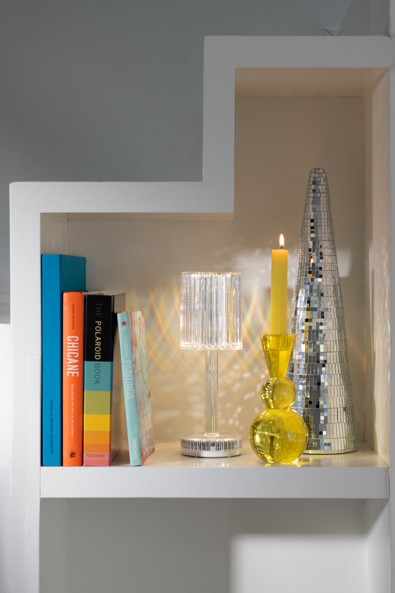 Candle Holder Ball Glass Yellow/Orange