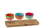 Tray + 3 Bowls Mumbai Terracotta/Wood Mix