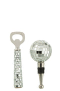 Bottle Opener + Bottle Stopper Mosaic Glass Silver Colored