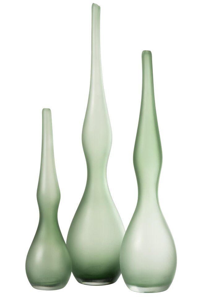 Set Of 3 Vases Yoko Curved Flute Glass Mint Green