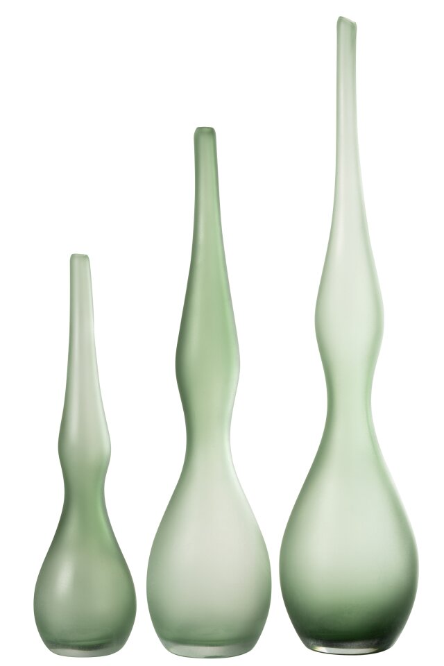 Set Of 3 Vases Yoko Curved Flute Glass Mint Green