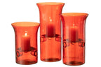 Set Of 3 Candleholder Plate Glass/Metal Red