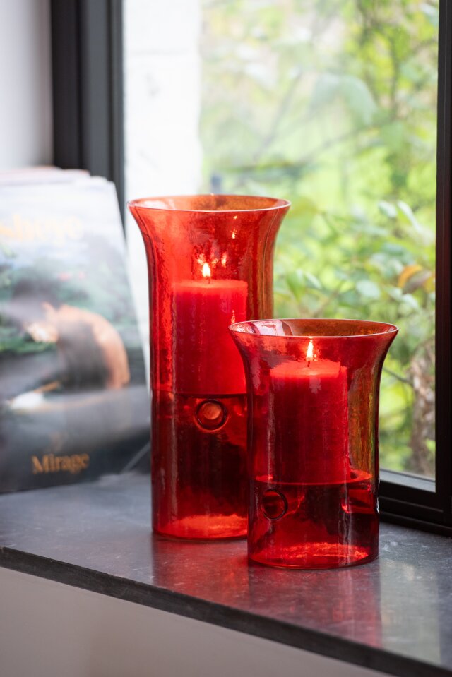 Set Of 3 Candleholder Plate Glass/Metal Red