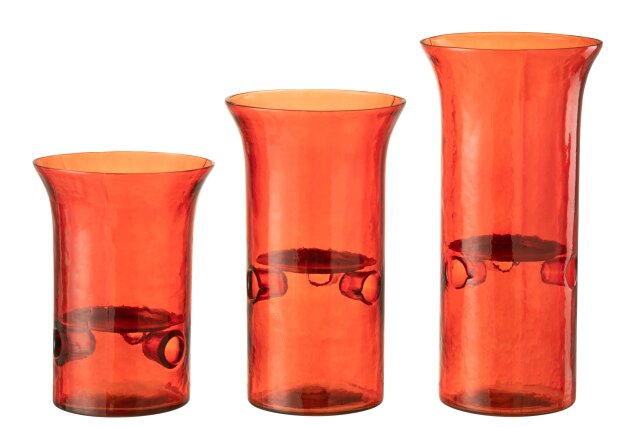 Set Of 3 Candleholder Plate Glass/Metal Red