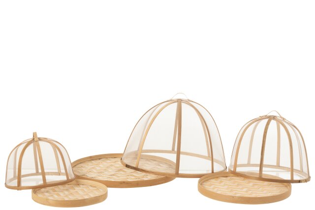 Set Of 3 Tray+Foodcover Bamboo Natural/White