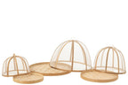 Set Of 3 Tray+Foodcover Bamboo Natural/White