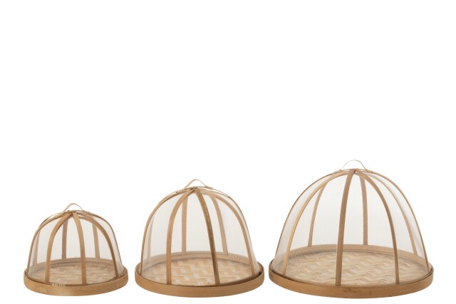 Set Of 3 Tray+Foodcover Bamboo Natural/White