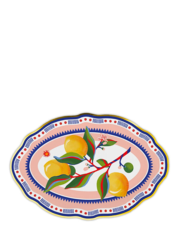 Dolce Vita Lemon Patterned Porcelain Oval Serving Plate 30 cm