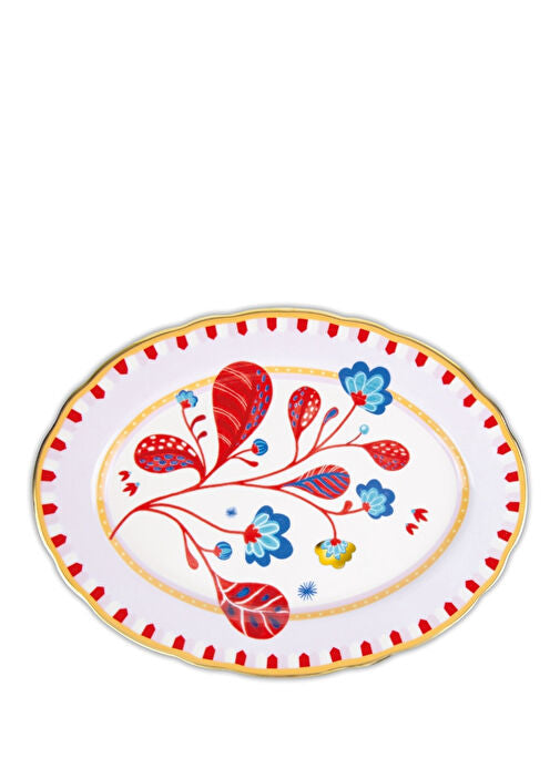 Mamma Mia Leaf Patterned Porcelain Oval Serving Plate